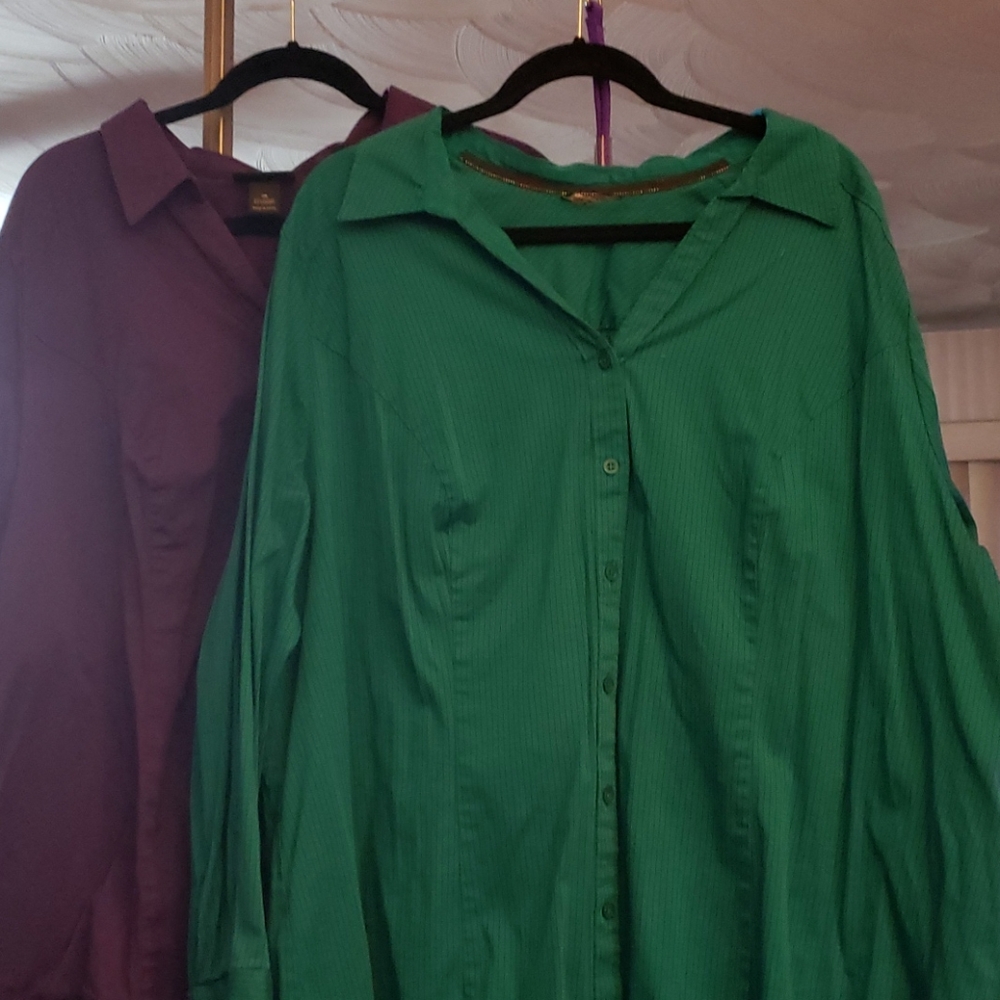 Lane Bryant 4x 28 Teal Pinstripe Blouse EUC Nice!!